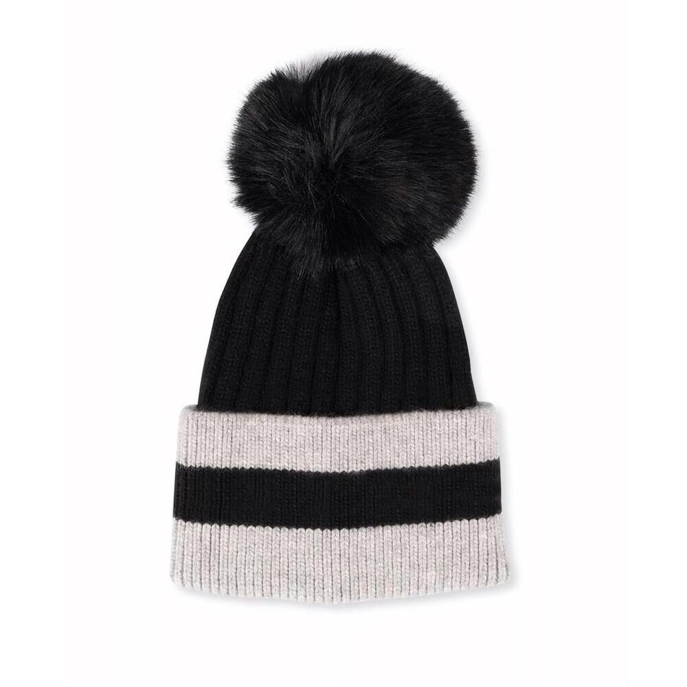 NEW HAUTE SHORE kids striped hat faux pom pom in sport